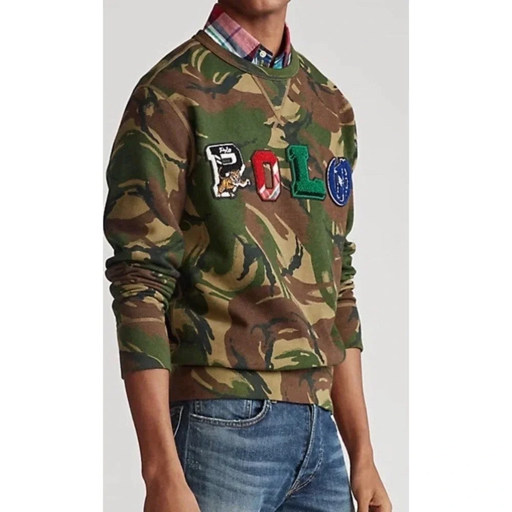 Mens Polo Ralph Lauren Big Logo Spell‎ Out Camo Fleece Sweatshirt Rare Med